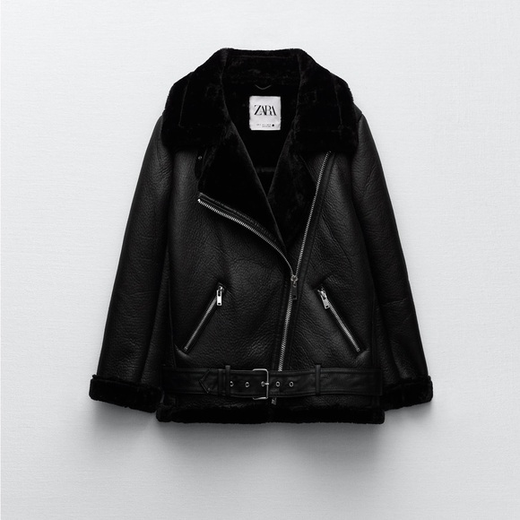 Zara Jackets & Blazers - Zara Black Faux Leather Shearling Biker Jacket